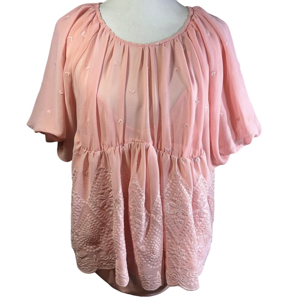 Marc New York Blush Pink Embroidered Peasant Blouse